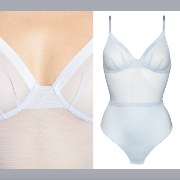 NWT $85 Jason Wu Mesh Band Underwire Thong Bodysuit Heather Ice [‎ Small ] - Picture 2 of 12